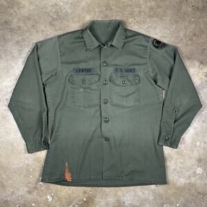 Vintage U.S. Army Shirt Men’s M Olive Green OG-107 Field Jacket Patch